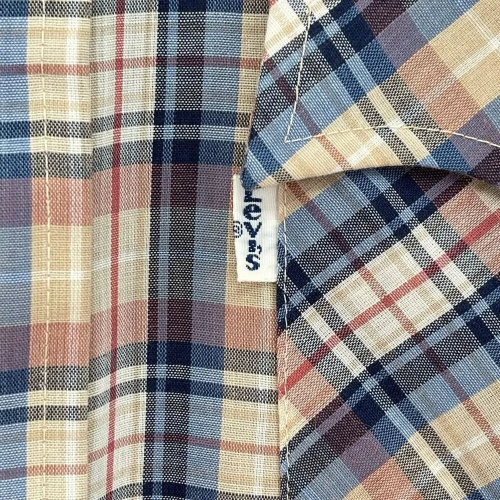 Vintage Levi's Plaid Pearl Snap Button‎ Up Long Sleeve Western Shirt Men Medium